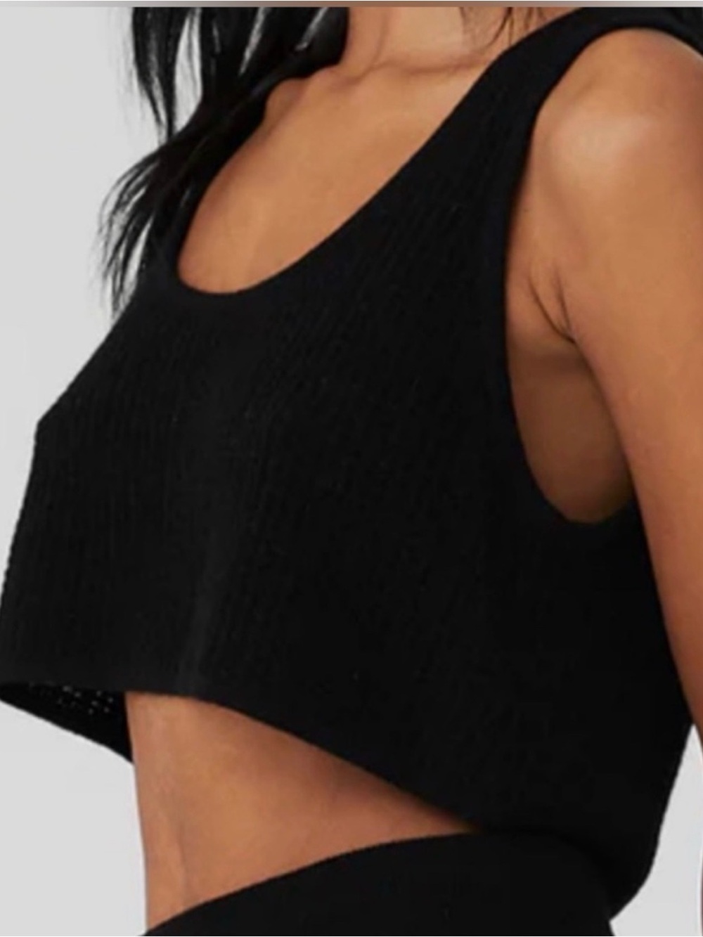 Alo Cashmere Black Knit Cropped Tank Top - , Women Tops